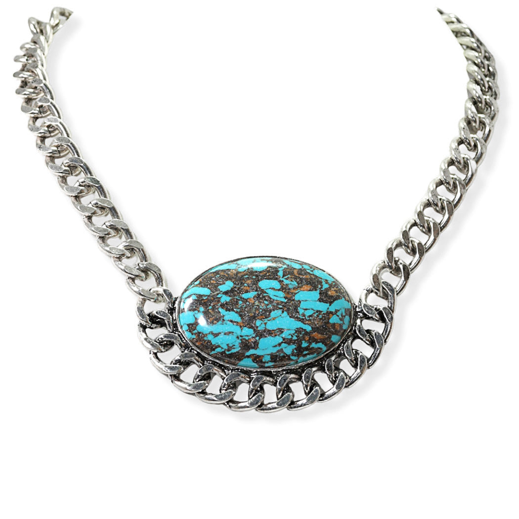 Western oval turquoise stone with chain necklace