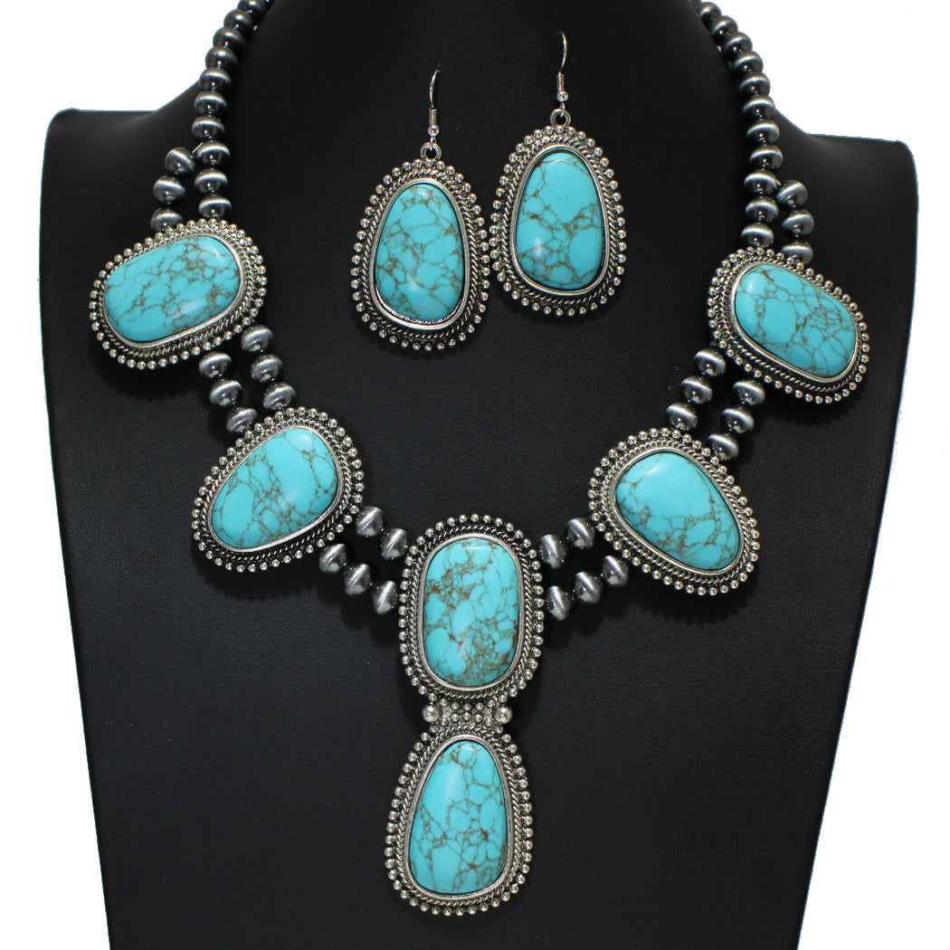 Western turquoise stone with navajo bead statement necklace